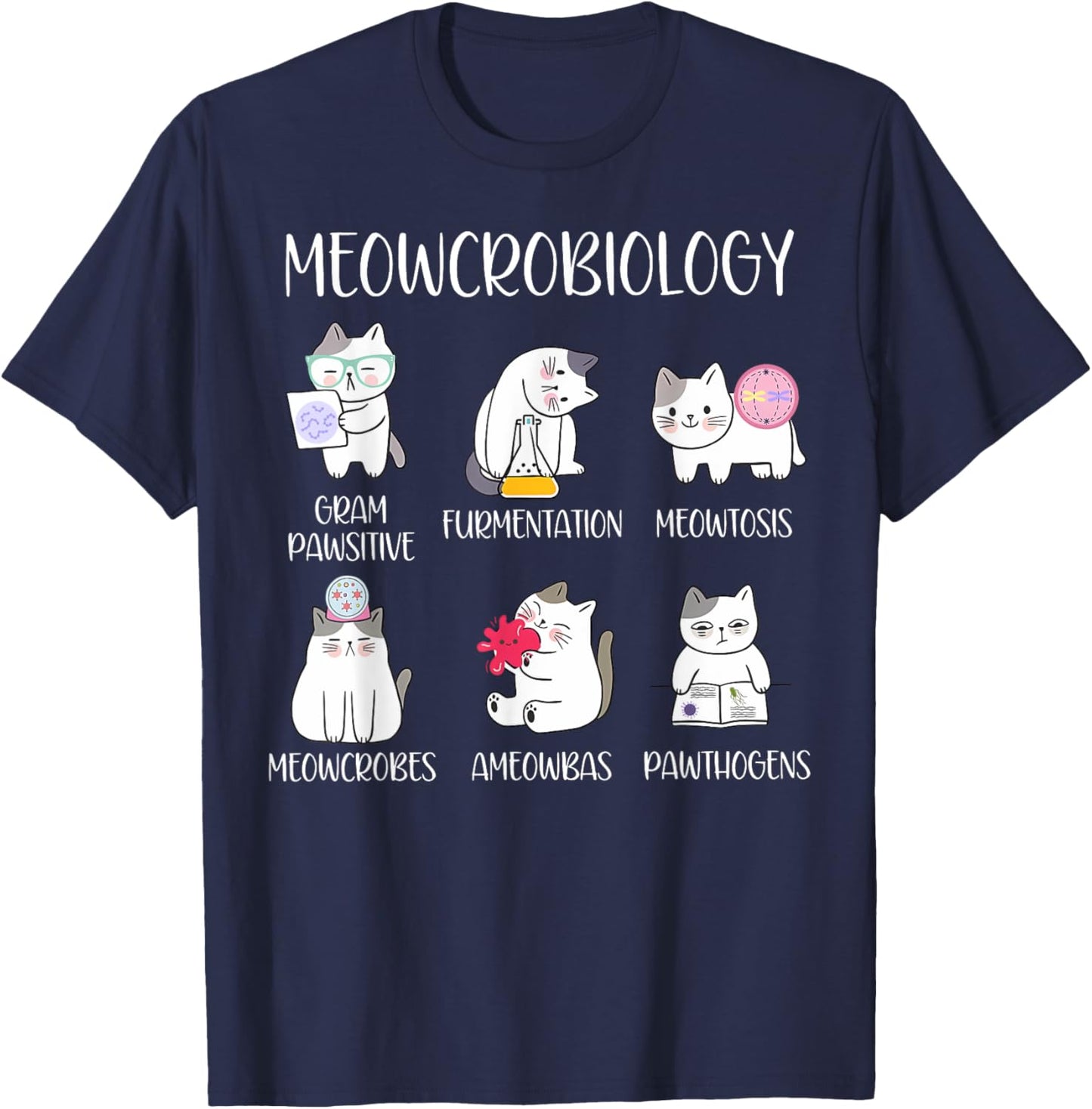 Meowcrobiology Science Cats Scientist Microbiology Teacher T-Shirt - T-Shirt | Navy
