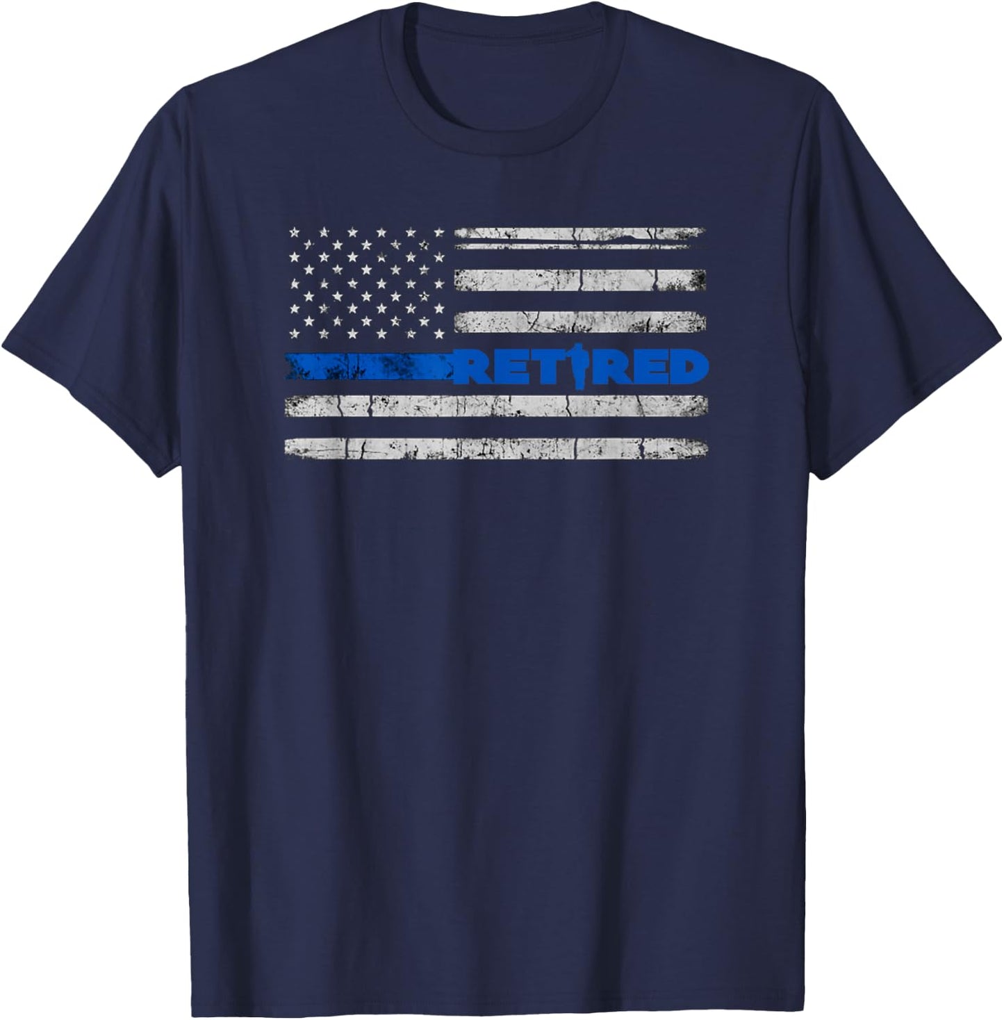 Support Our Law Enforcement 2018 Retired Police Officer Thin Blue Line Flag Retirement - Black, , Short Sleeve, Classic Fit, , , Size: Small T-Shirt - T-Shirt | Navy