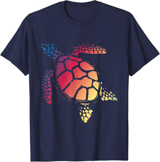 Turtle Art Colorful Sea Reptile Nature Gift Turtle T-Shirt - T-Shirt | Navy