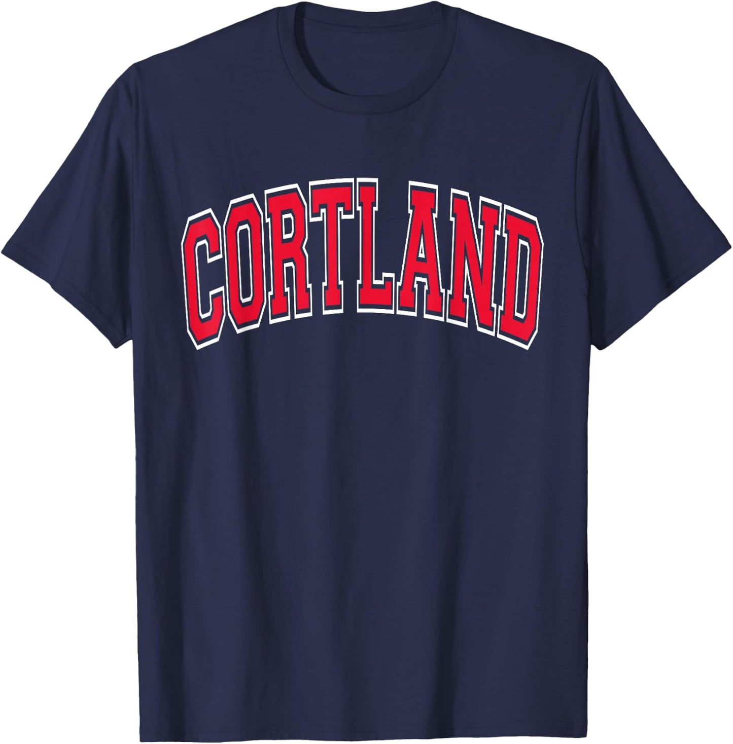 Cortland Arched Red Text T-Shirt - T-Shirt | Navy