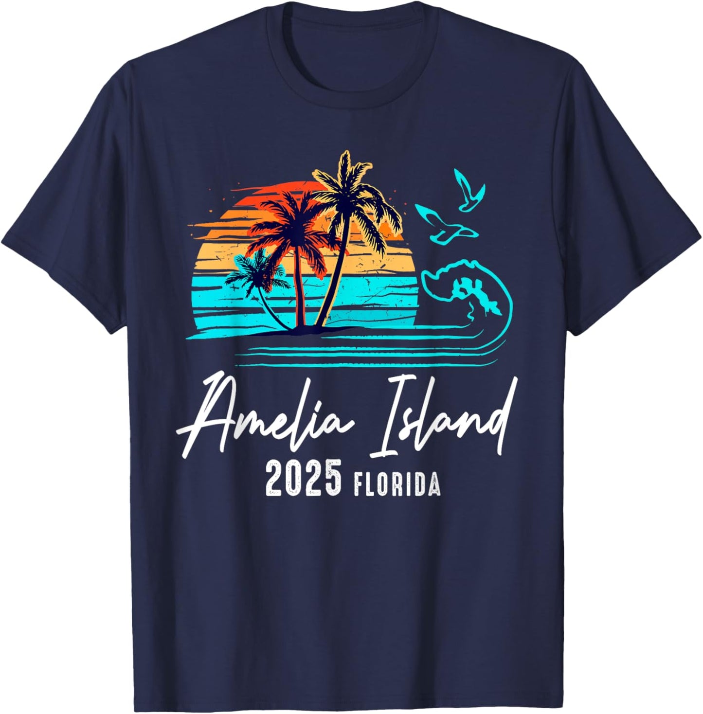Amelia Island Florida 2025 Vacation Souvenir Family Group T-Shirt - T-Shirt | Navy