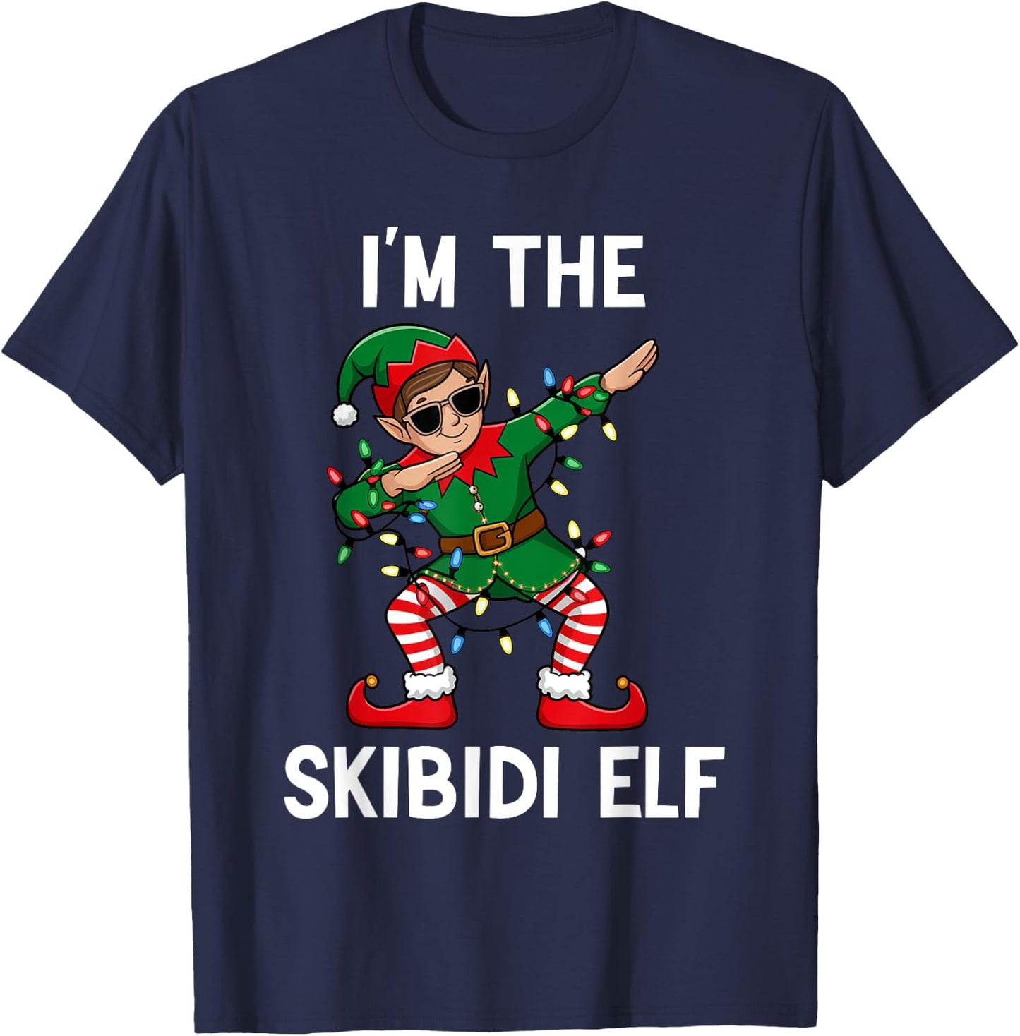 Funny Christmas Brainrot The Skibidi Elf Xmas Boys Girls T-Shirt - T-Shirt | Navy