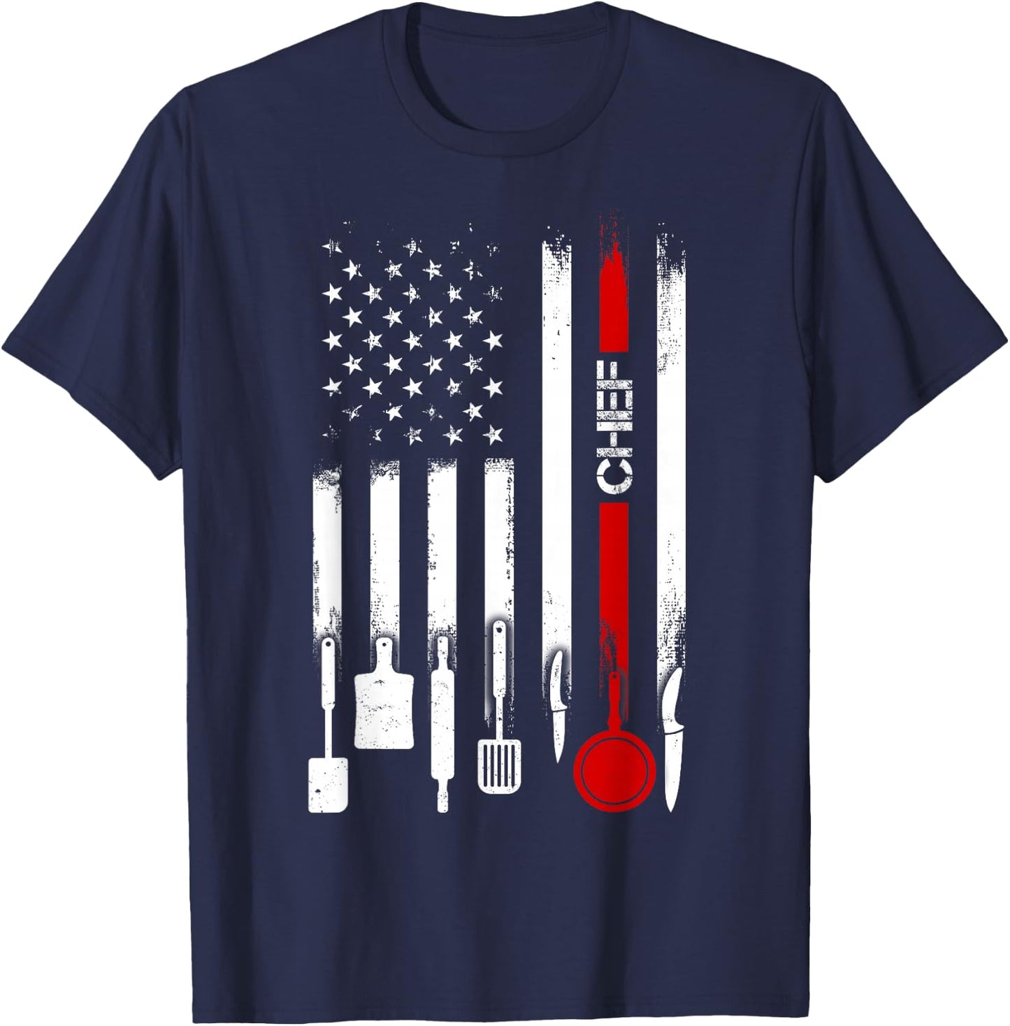 American Flag with Chef men father T-Shirt - T-Shirt | Navy