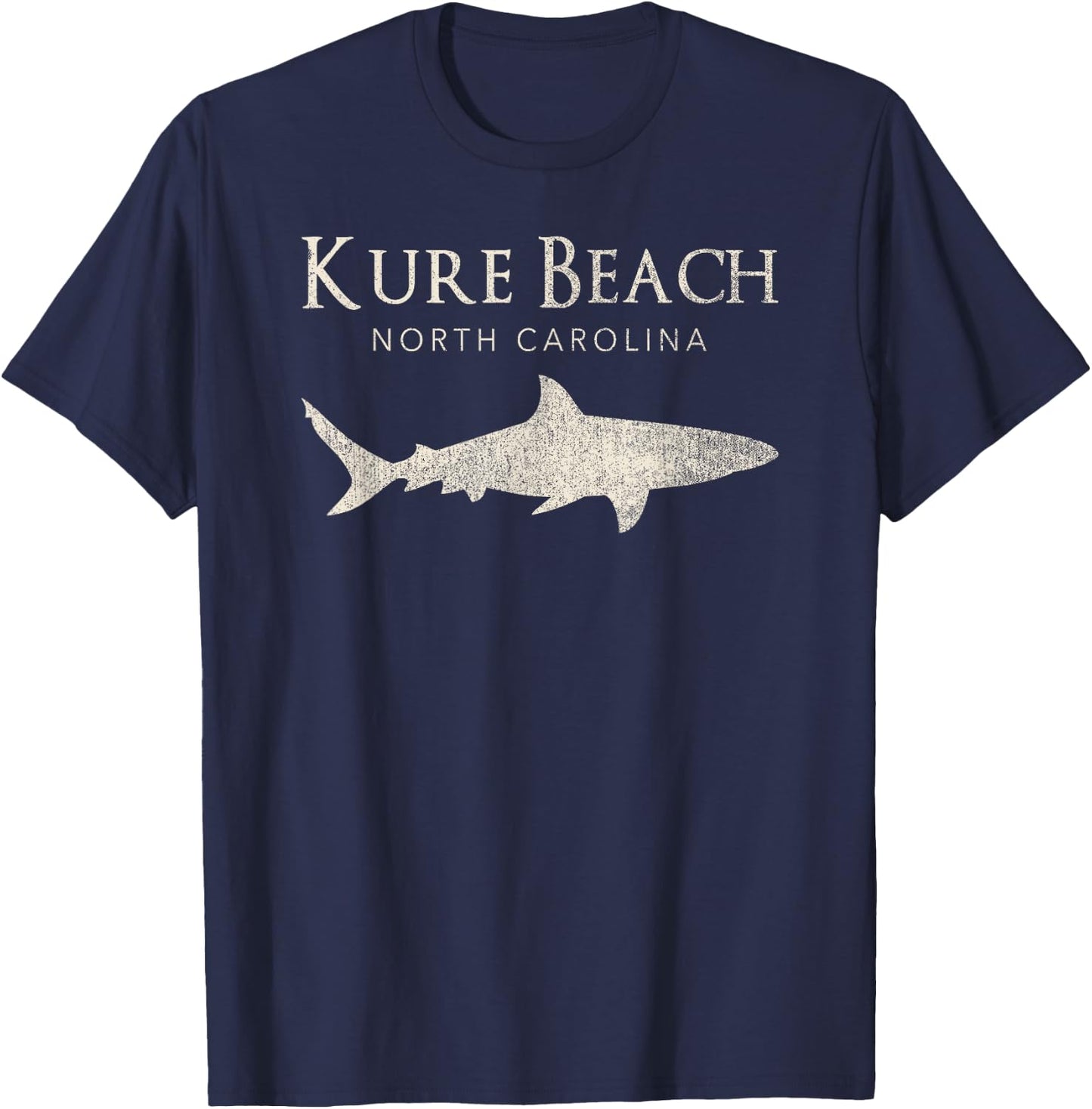 Retro Kure Beach NC Shark T-Shirt - T-Shirt | Navy