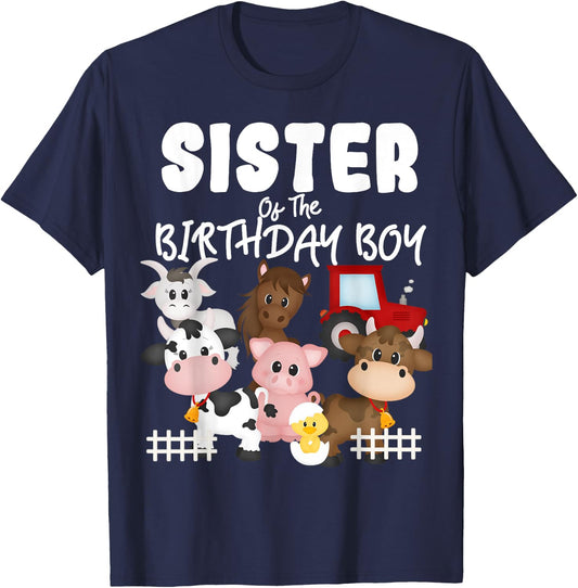 Farm Animals Barnyard Farm House Sister Of The Birthday Boy T-Shirt - T-Shirt | Navy
