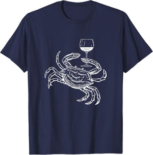 Wine Crab Ocean Lovers Shirt Funny Drinking Vacation T-Shirt - T-Shirt | Navy