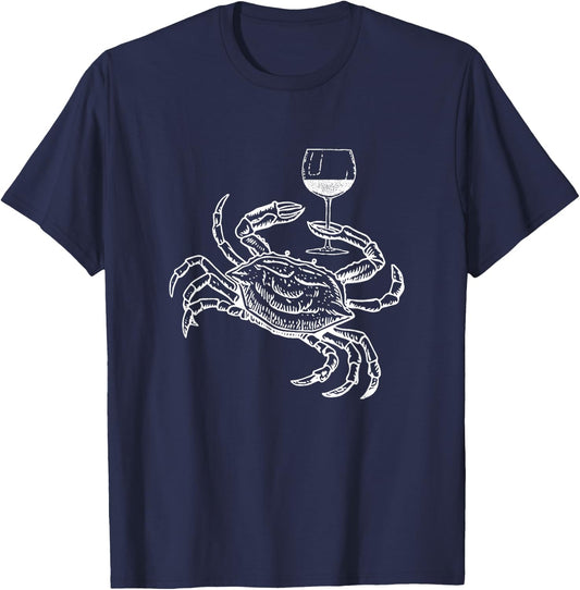 Wine Crab Ocean Lovers Shirt Funny Drinking Vacation T-Shirt - T-Shirt | Navy
