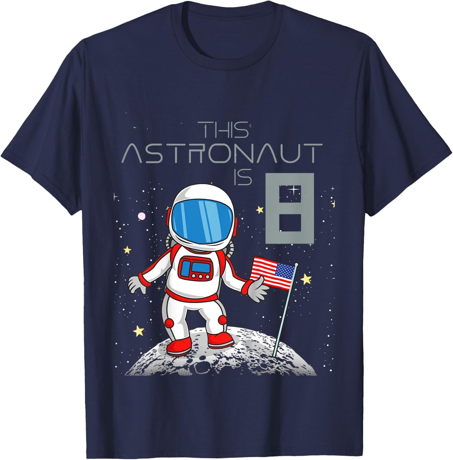 Kids 8th Birthday Astronaut Shirt Boys Gift 8 Year Old Space Geek T-Shirt - T-Shirt | Navy