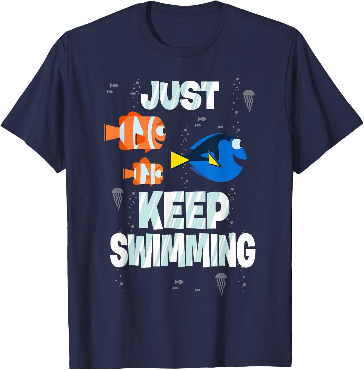 Disney Pixar Finding Dory Just Keep Swimming Clown Fish Crew T-Shirt - T-Shirt | Navy
