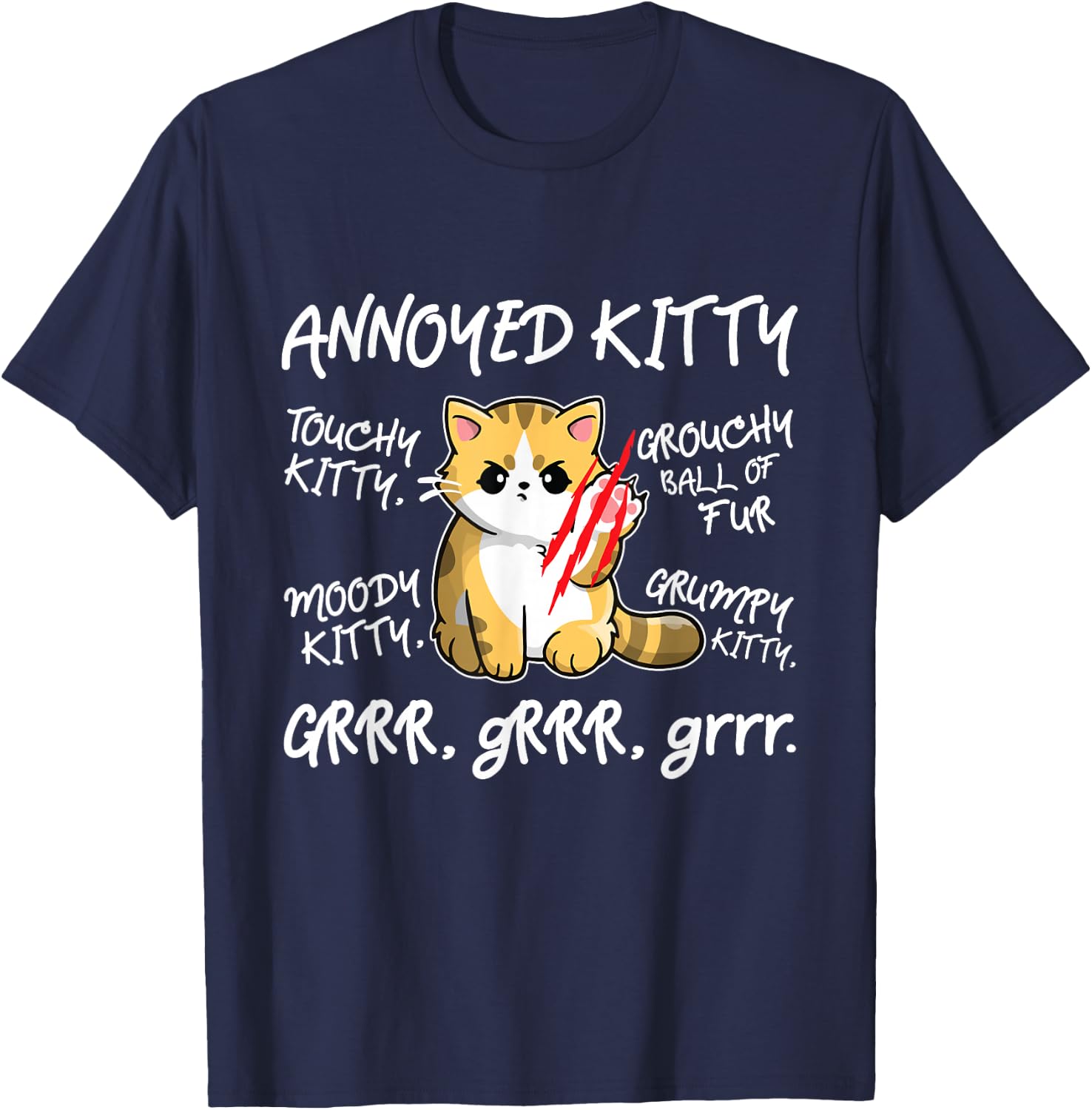 Angry Cat - Moody Annoyed Kitty - Size - Cute Cat's T-Shirt - T-Shirt | Navy