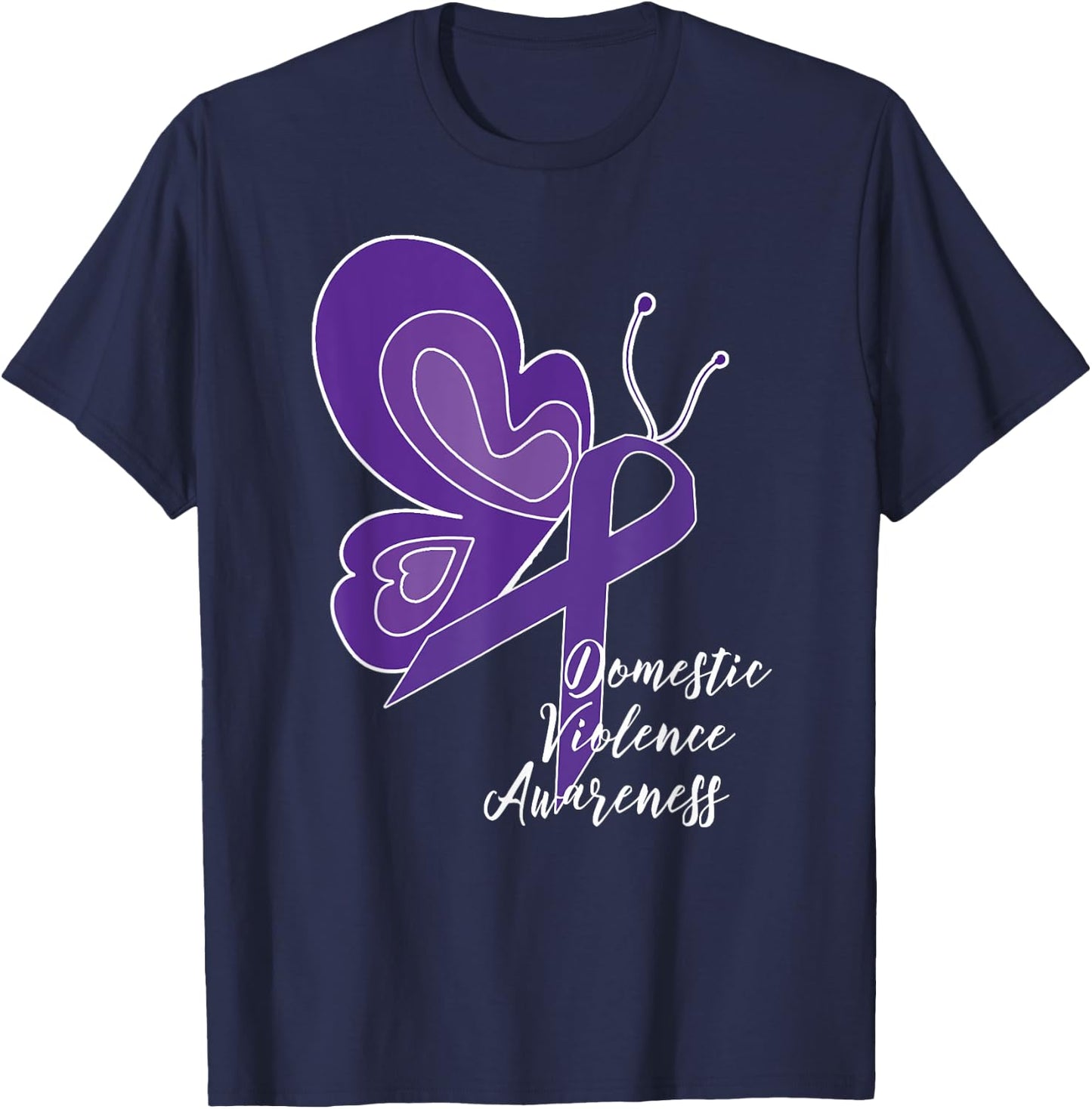 Domestic Violence Awareness Abuse Purple Ribbon Butterfly T-Shirt - T-Shirt | Navy