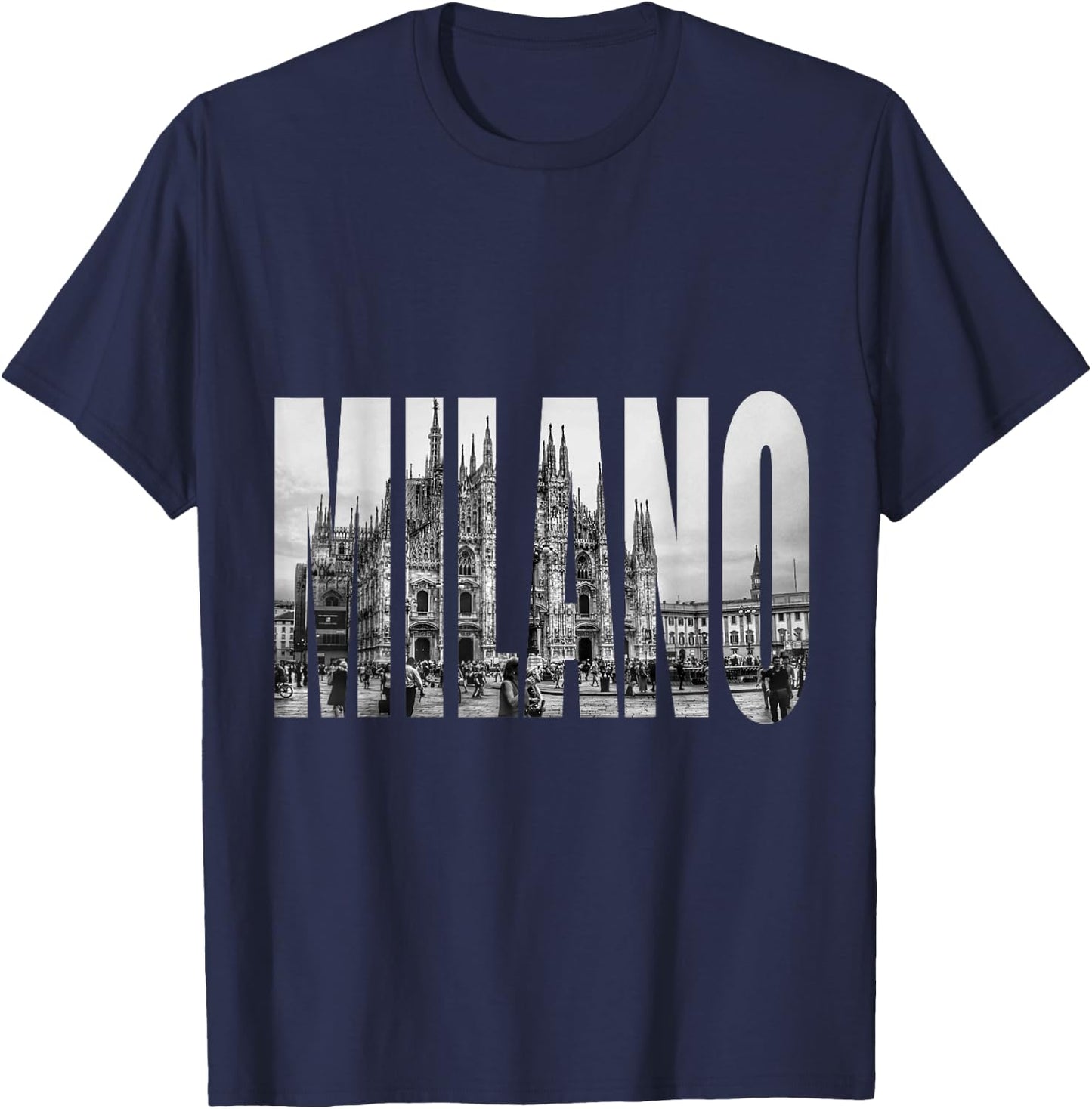 Milano Duomo Black and White Logo Picture T-Shirt - T-Shirt | Navy