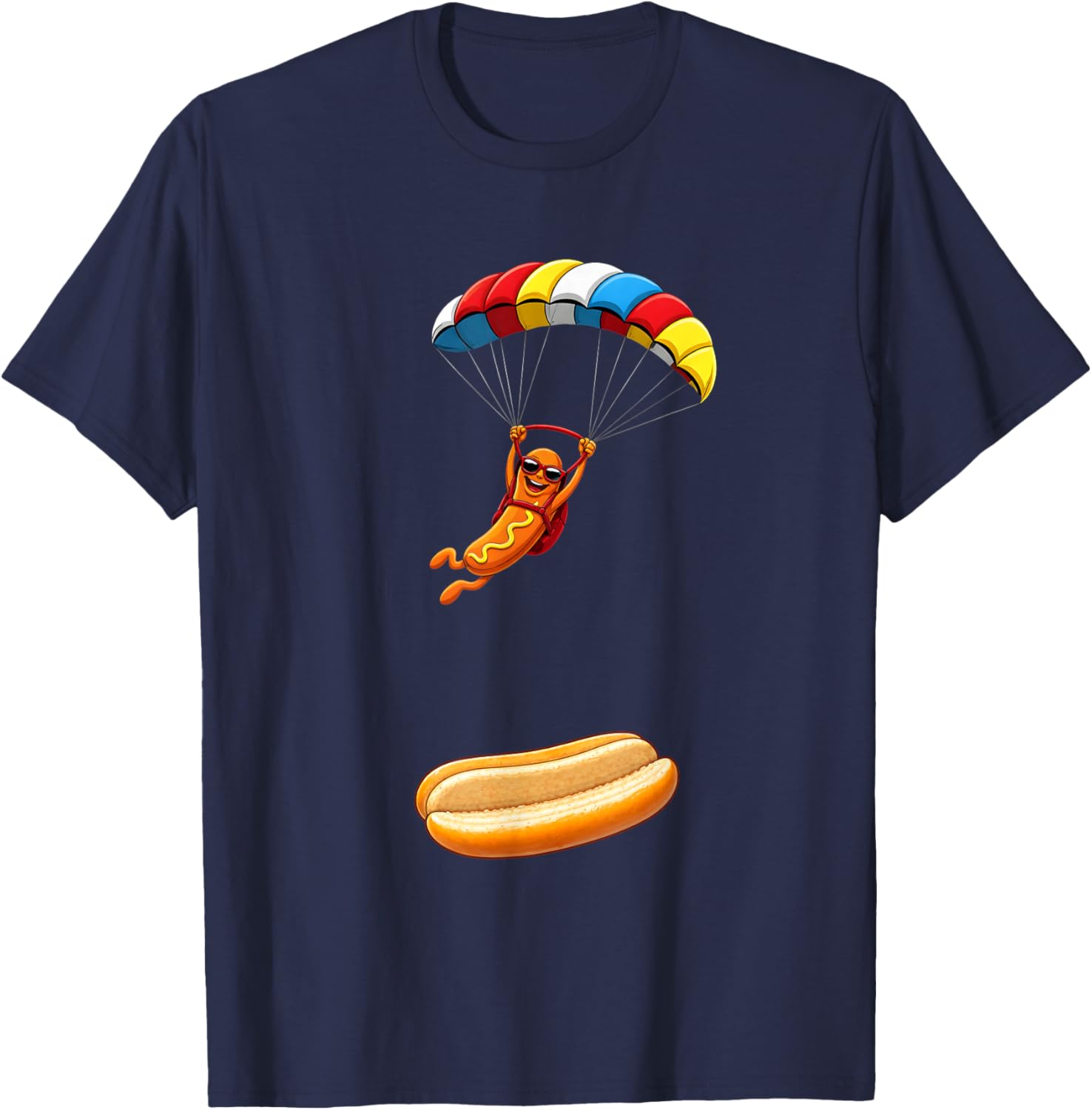 Funny Hot Dog Skydiving Parachute Hotdog Men Women T-Shirt - T-Shirt | Navy