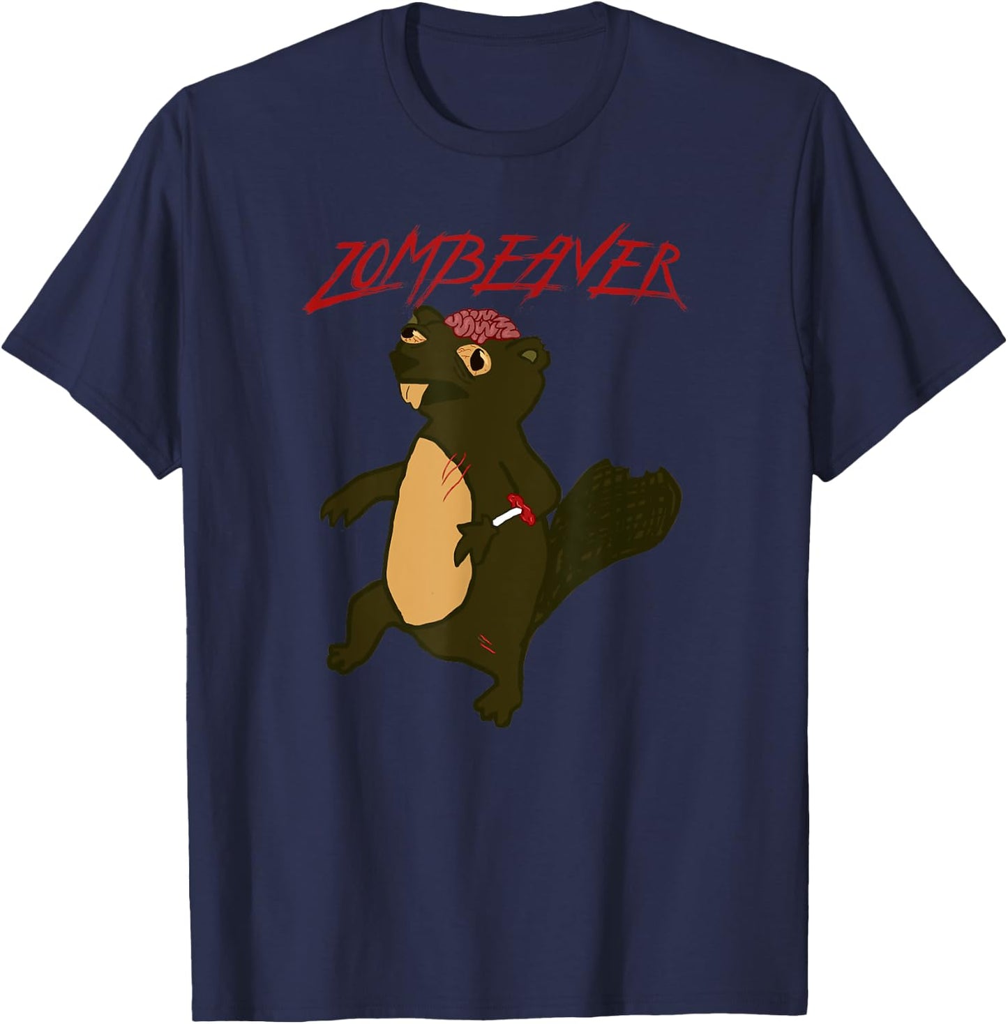 Zombeavers Shirt Funny Zombie Beaver Joke Spooky Zombeaver T-Shirt - T-Shirt | Navy