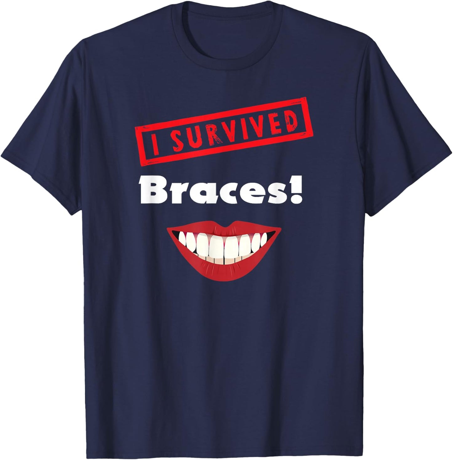 Braces Off Present Kids Teens I Survived Braces Graphic T-Shirt - T-Shirt | Navy