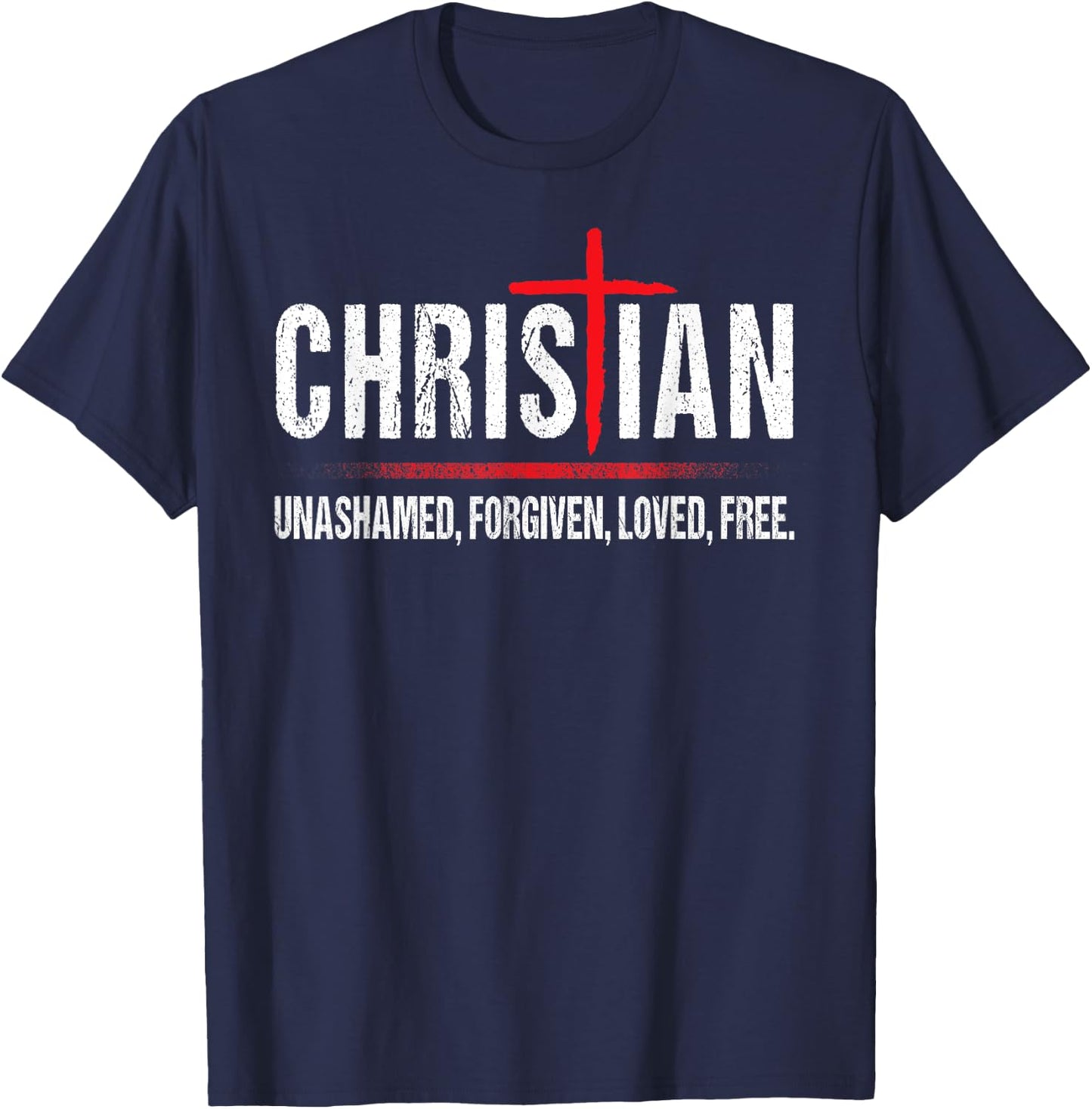 Christian Jesus Unashamed Cross T-Shirt - T-Shirt | Navy