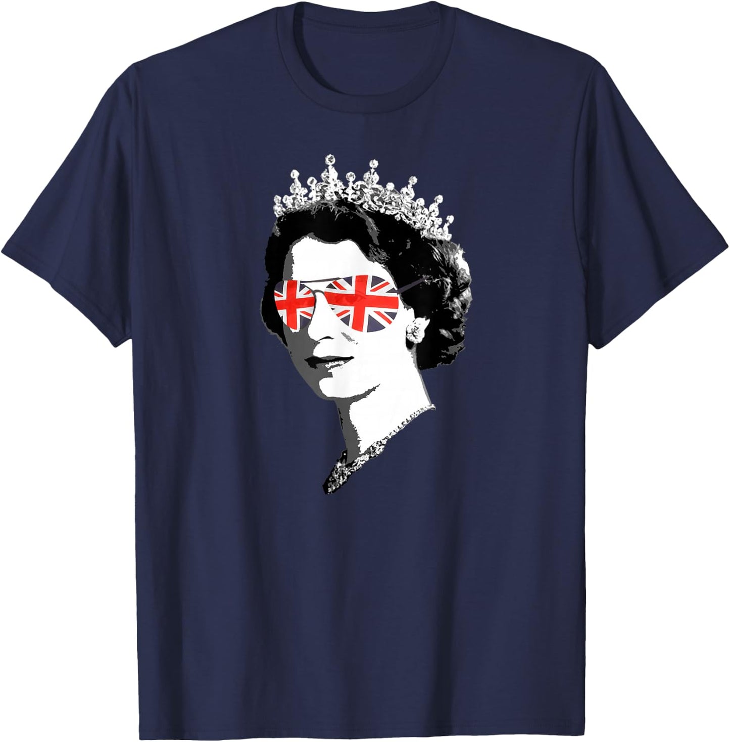 Queen Elizabeth II Sunglasses British Crown Union Jack T-Shirt - T-Shirt | Navy