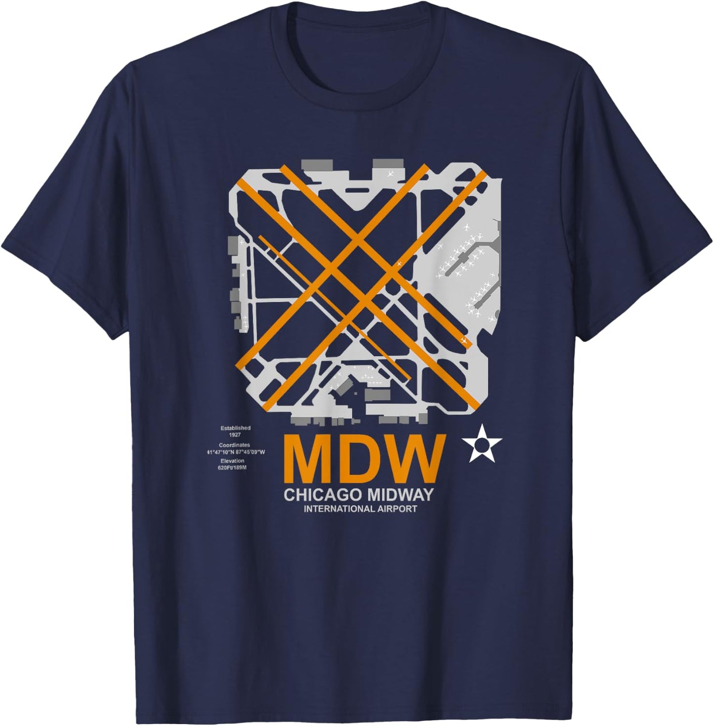 MDW Chicago Midway Airport Layout Pilot T-Shirt - T-Shirt | Navy