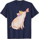 Watercolor Pink Pig With Floral And Butterfly Farm Design T-Shirt - T-Shirt | Navy