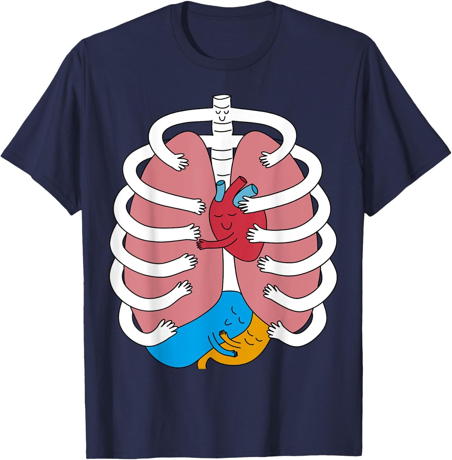 Hugging Anatomy Costume Funny Skeleton Organ Hug T-Shirt - T-Shirt | Navy