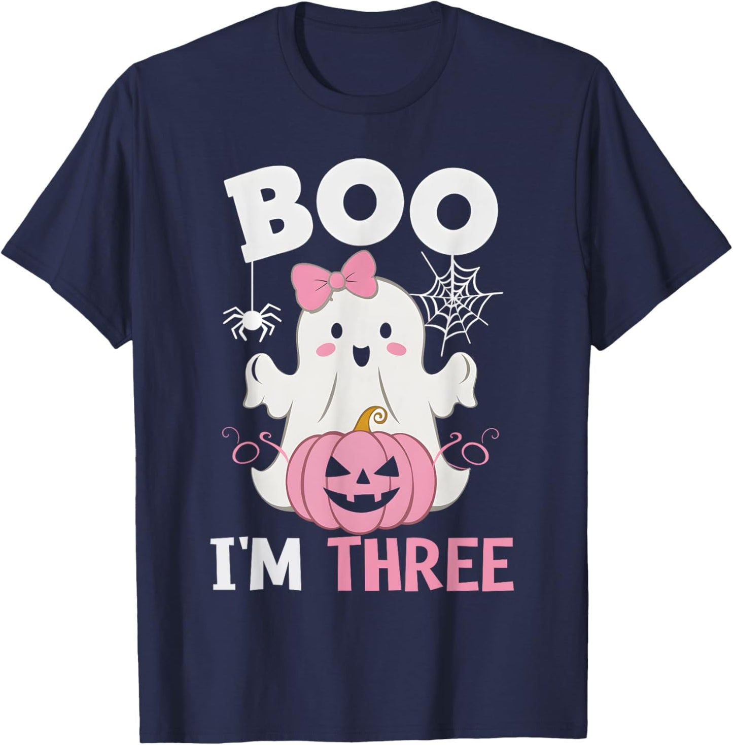 Ghost Boo I'm Three Year 3rd Birthday Girls Halloween Groovy T-Shirt - T-Shirt | Navy