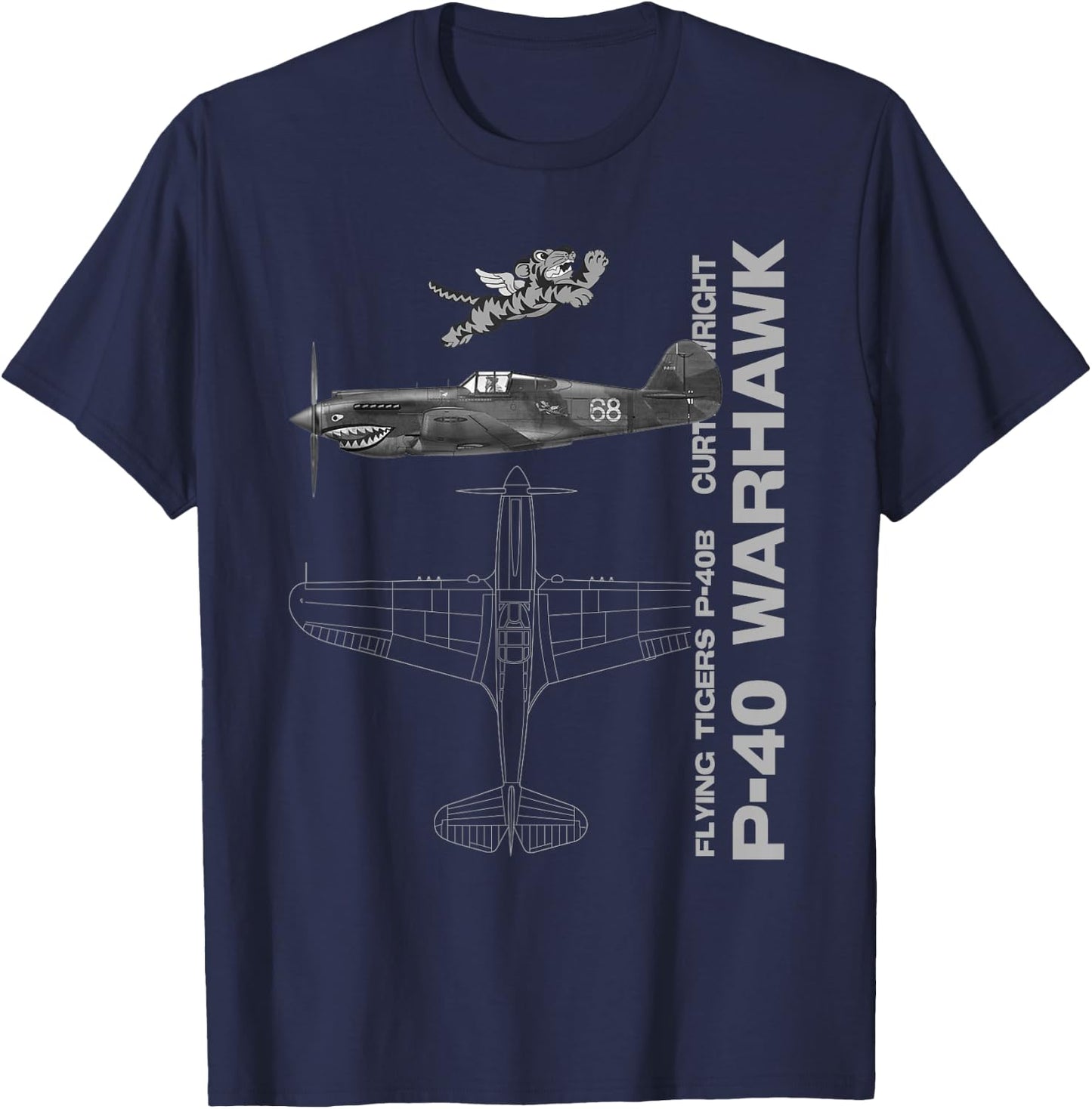 P-40 Warhawk WWII Fighter Airplane Profile T-Shirt - T-Shirt | Navy