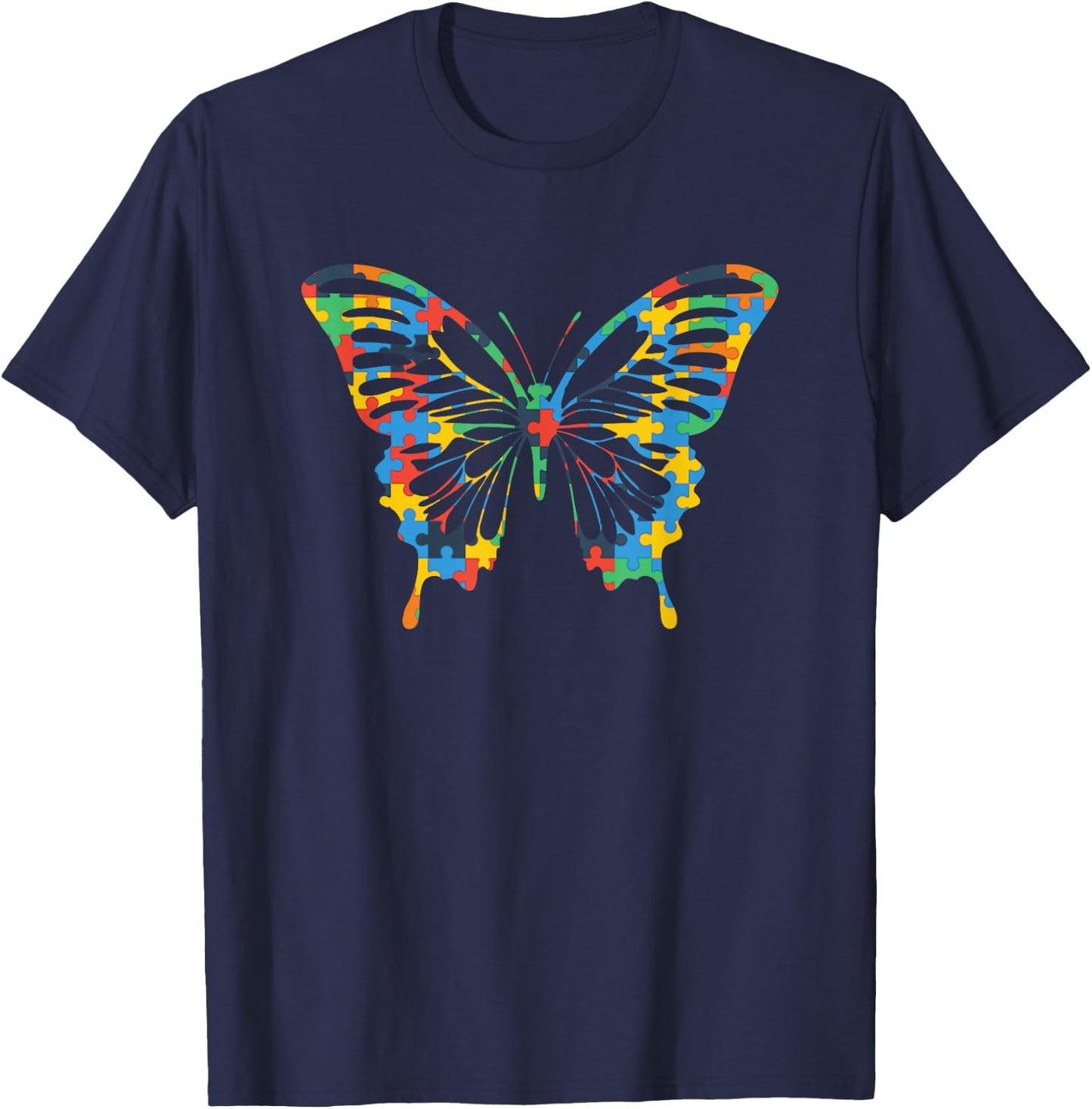 Butterfly Autism Awareness Amazing Puzzle Gift T-Shirt - T-Shirt | Navy