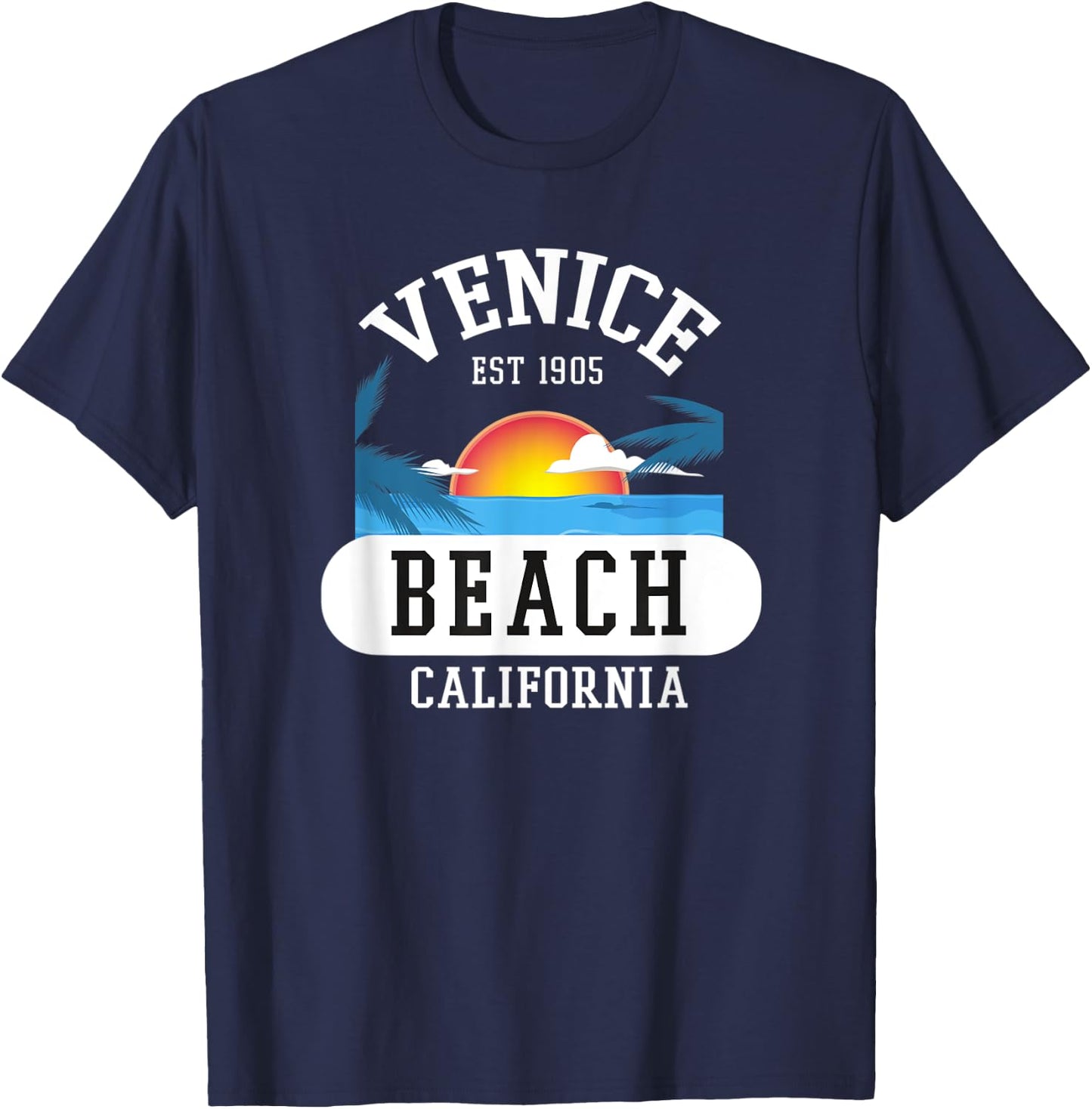 Retro Venice Beach California Graphic Design Novelty Art Men Women T-Shirt - T-Shirt | Navy