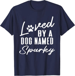 Personalized Dog Name Sparky Gift Pet Lover Paw Print T-Shirt - T-Shirt | Navy
