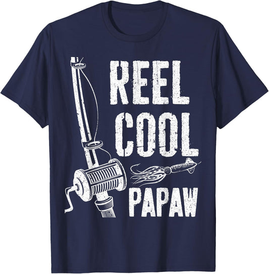 Reel Cool Papaw Shirt Men Papa Fisherman Fathers Day T-Shirt - T-Shirt | Navy