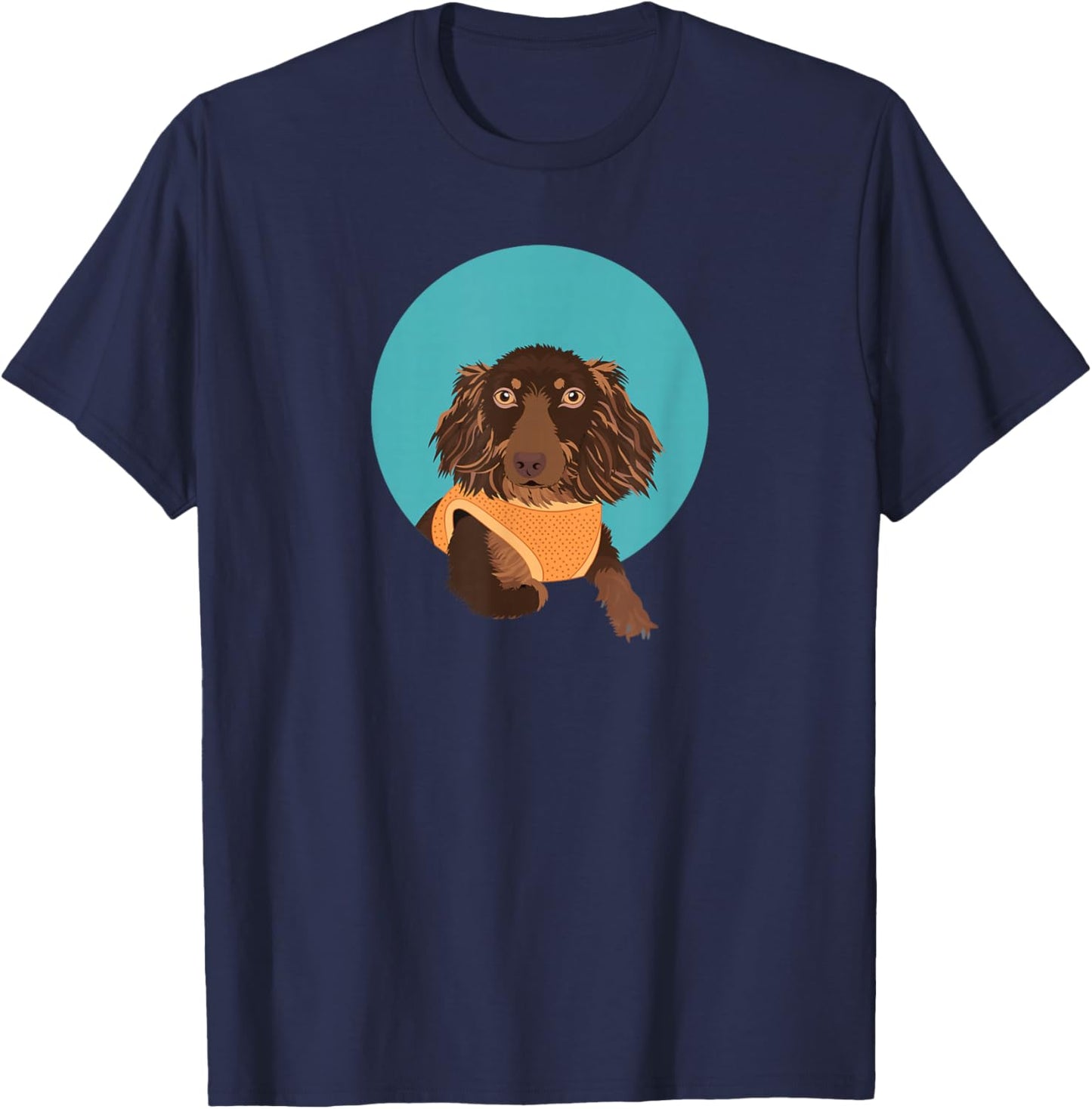 Cute Long-Haired Dachshund T-Shirt - T-Shirt | Navy