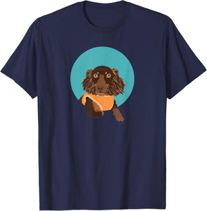 Cute Long-Haired Dachshund T-Shirt - T-Shirt | Navy