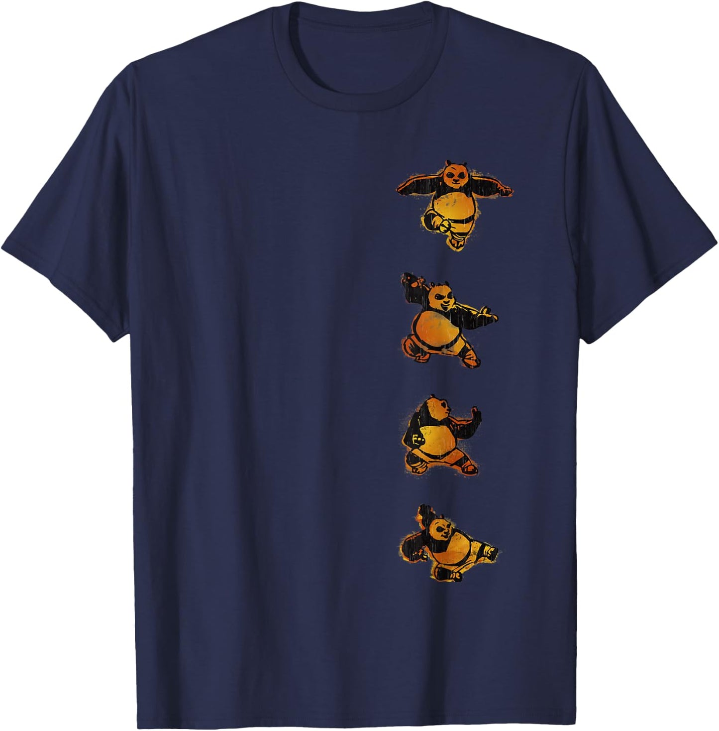 Kung Fu Panda Po Action Poses Orange Hue Left Chest Portrait T-Shirt - T-Shirt | Navy