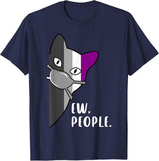 Masked Ace Cat Ew People Asexual Pride Funny Social Mood T-Shirt - T-Shirt | Navy