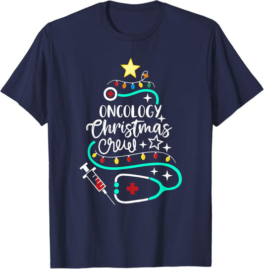 Oncology Christmas Crew Oncology Nurse Oncologist Secretary T-Shirt - T-Shirt | Navy