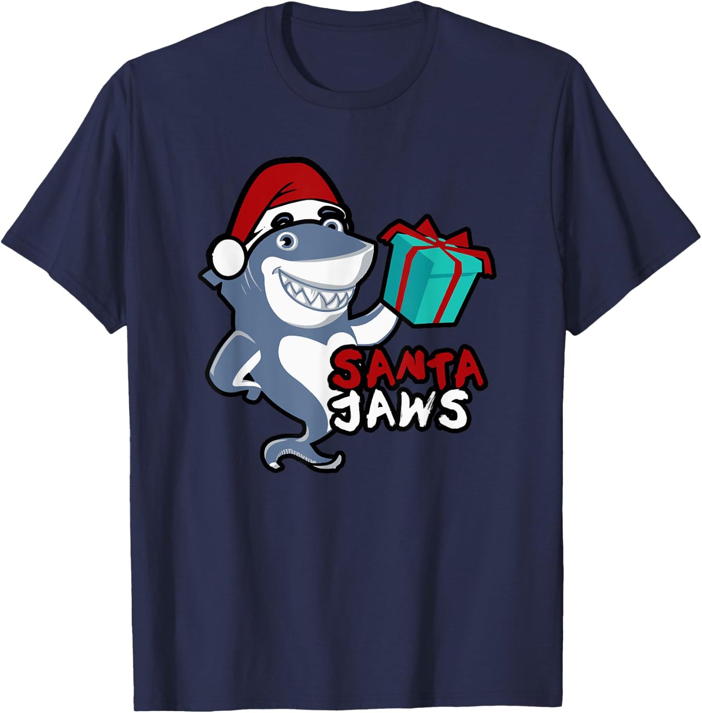 Cute Santa Jaws Family Christmas Pajamas Funny Shark Gifts T-Shirt - T-Shirt | Navy