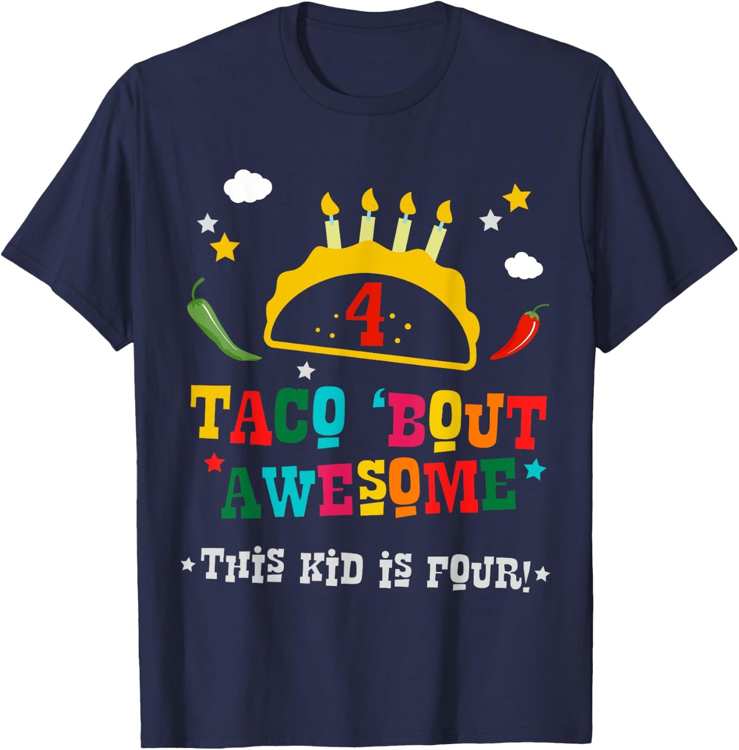 4th Birthday Taco Bout Awesome Boys Age 4 Four Party Gift T-Shirt - T-Shirt | Navy