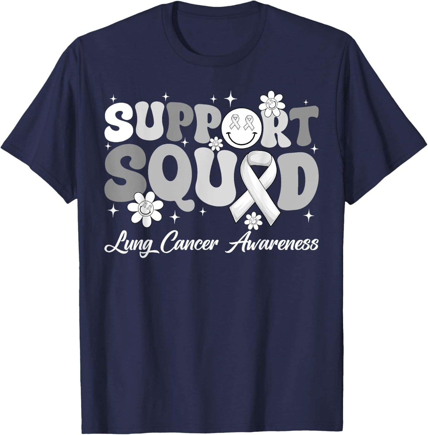 Groovy Support Squad Lung Cancer Awareness Month Supporter T-Shirt - T-Shirt | Navy