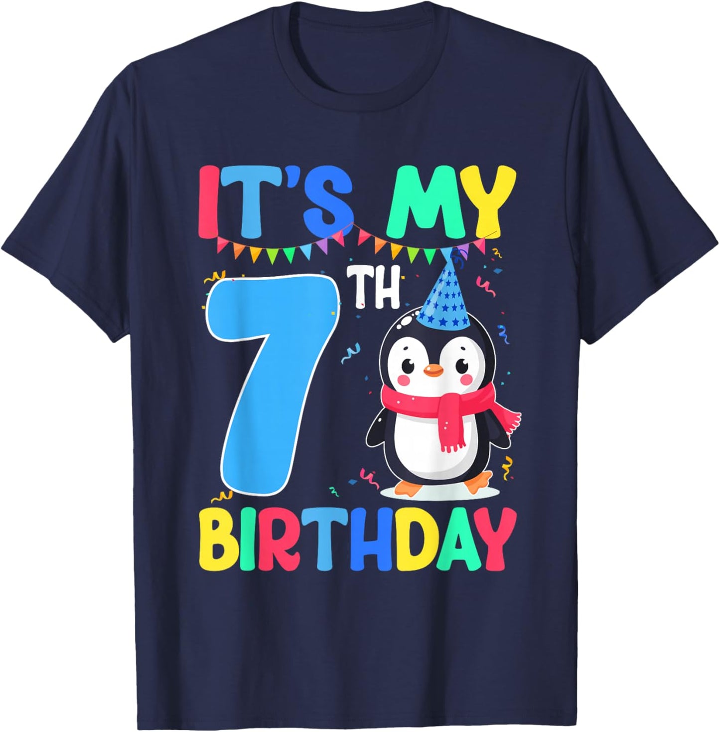 7 Year Old Birthday Penguin Themed It's My 7th Birthday T-Shirt - T-Shirt | Navy