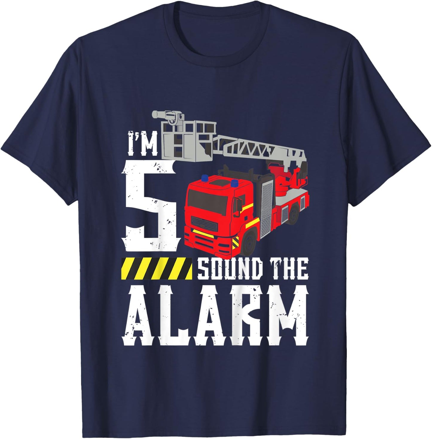Kids 5th Birthday Fire Truck Sound Alarm I'm Five Years Old T-Shirt - T-Shirt | Navy