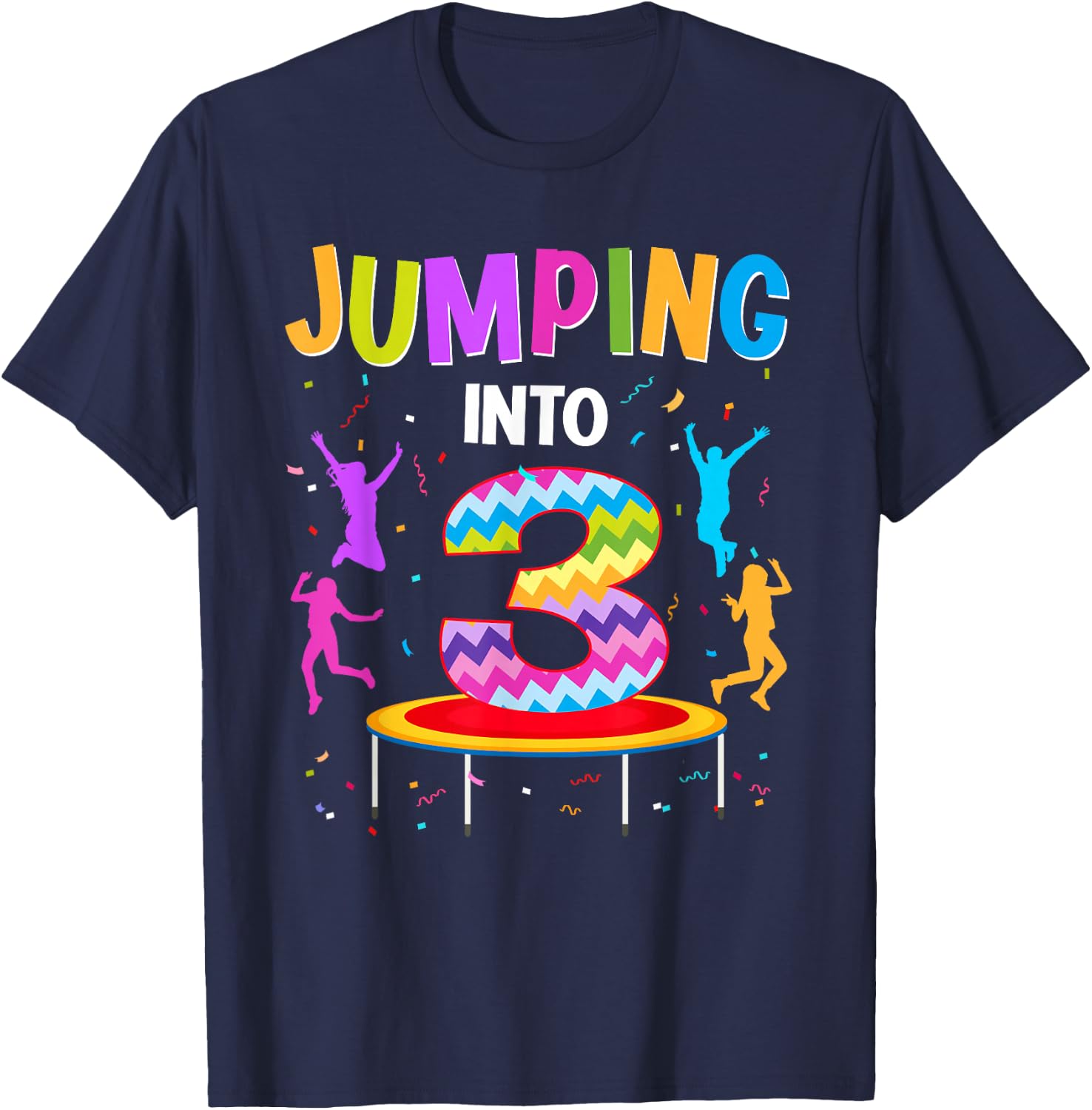 Jumping Into 3rd Birthday Trampoline 3 Year Old Jumper T-Shirt - T-Shirt | Navy