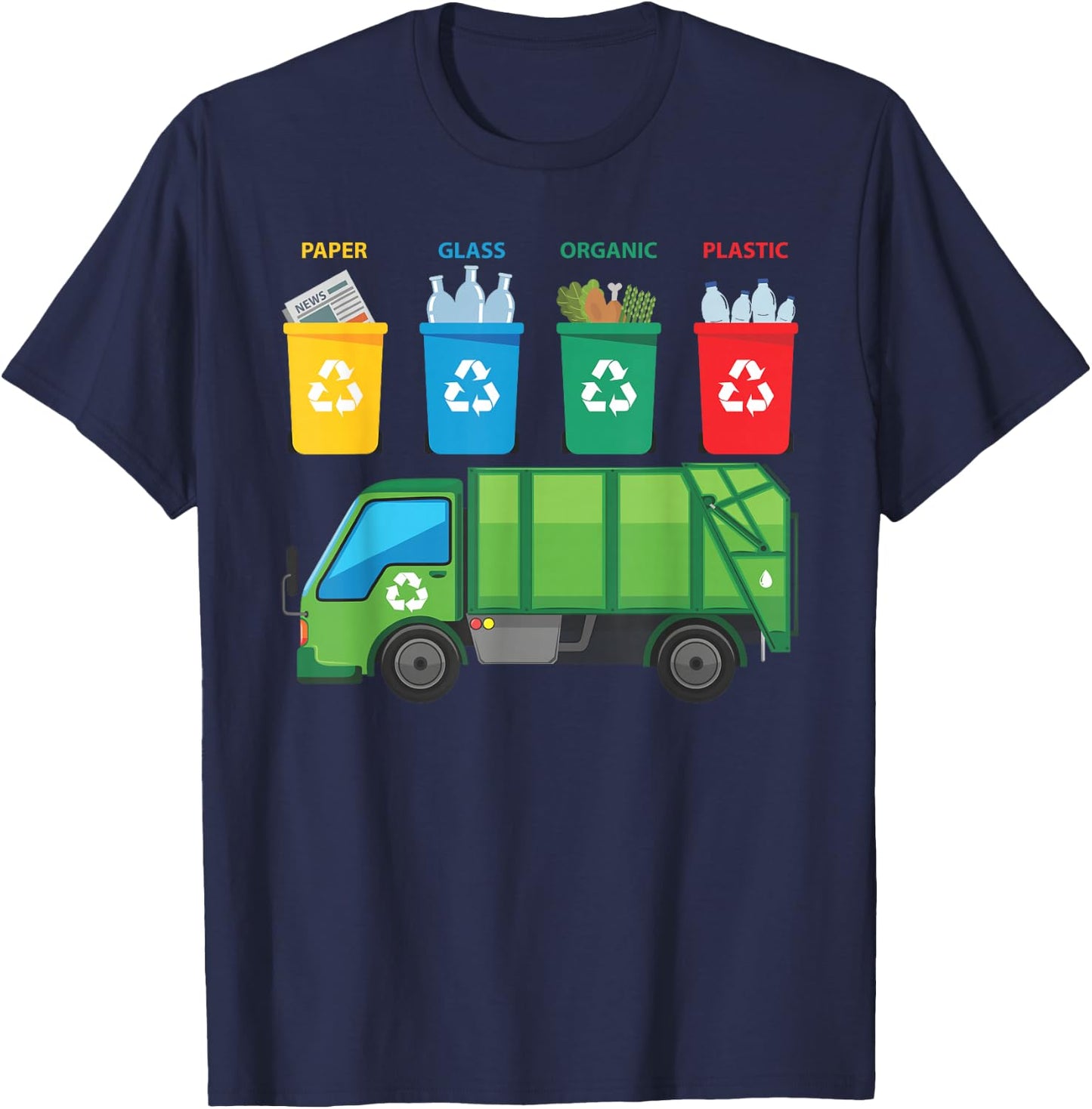 Recycling Trash Truck Funny Kids Garbage Bin Truck T-Shirt - T-Shirt | Navy
