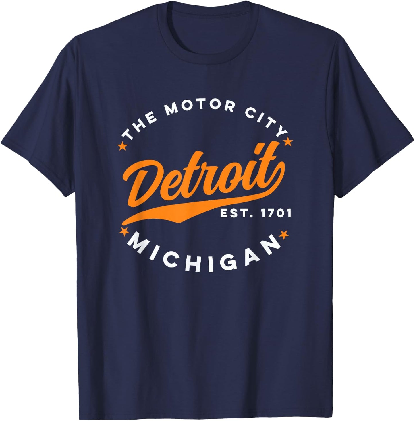 Vintage Detroit Motor City Michigan Orange Text T-Shirt - T-Shirt | Navy