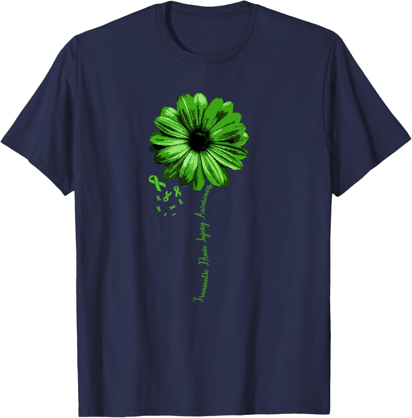 Traumatic Brain Injury Awareness Warrior Green Ribbon T-Shirt - T-Shirt | Navy
