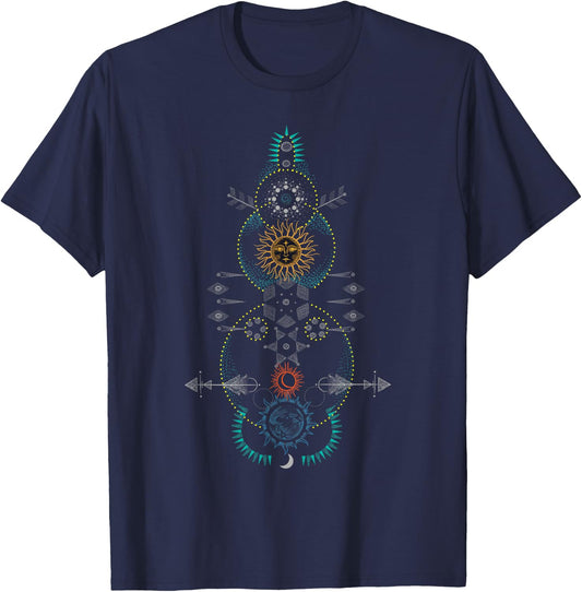 Sacred Geometry - Earth Sun and Moon T-Shirt - T-Shirt | Navy