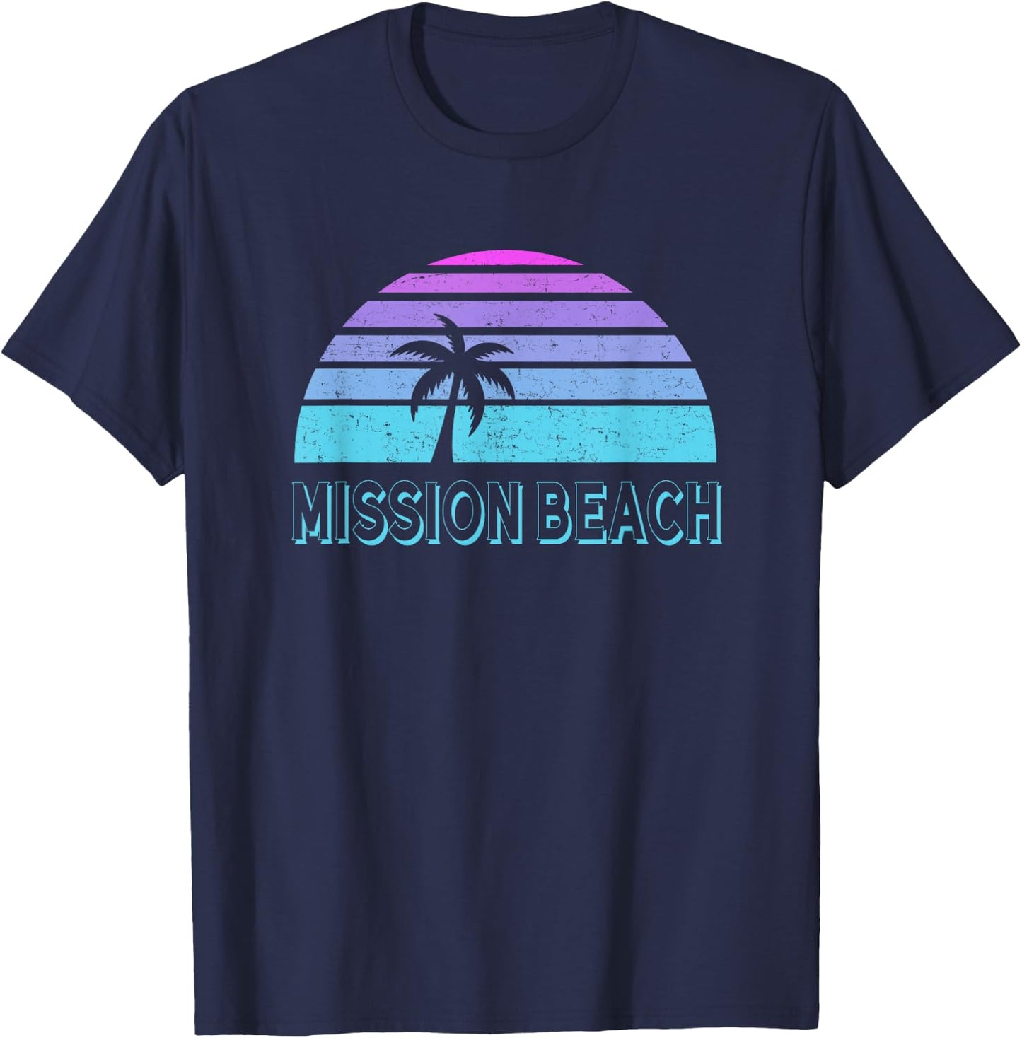 Mission Beach San Diego Vintage Retro 70s Throwback Men Women Kids T-Shirt - T-Shirt | Navy