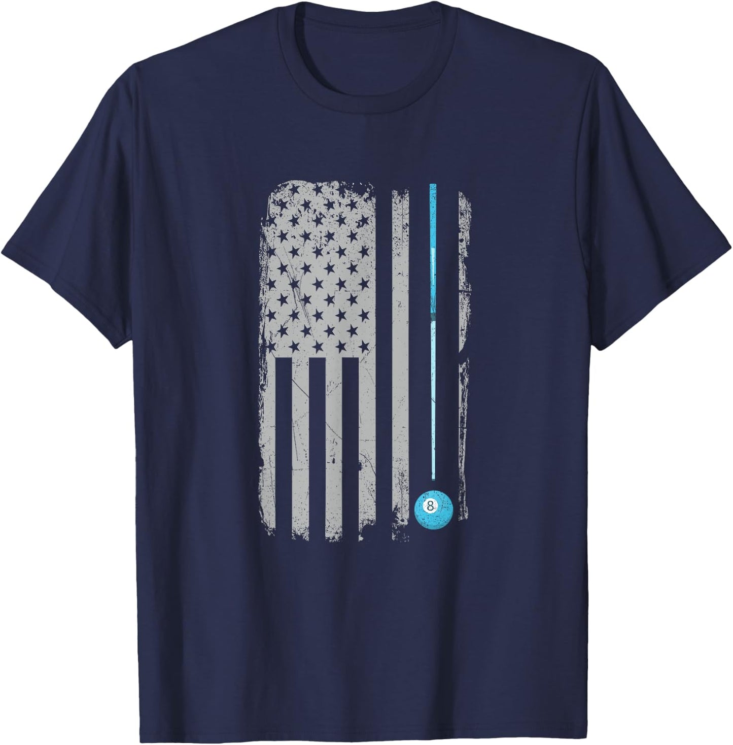 Pool Stick Billiards 8 Ball Vintage USA American Flag T-Shirt - T-Shirt | Navy