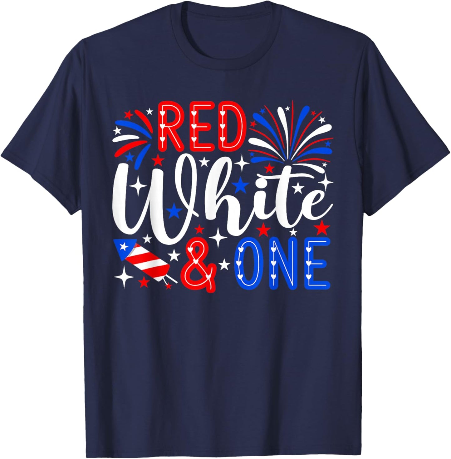 Red White and One 1st Birthday 4th of July Patriotic T-Shirt - T-Shirt | Navy