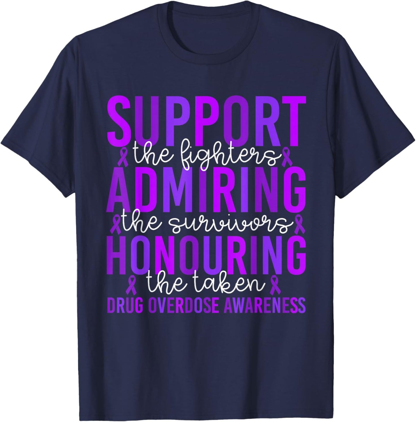 Overdose Awareness Month Ribbon Purple Support Men Women T-Shirt - T-Shirt | Navy