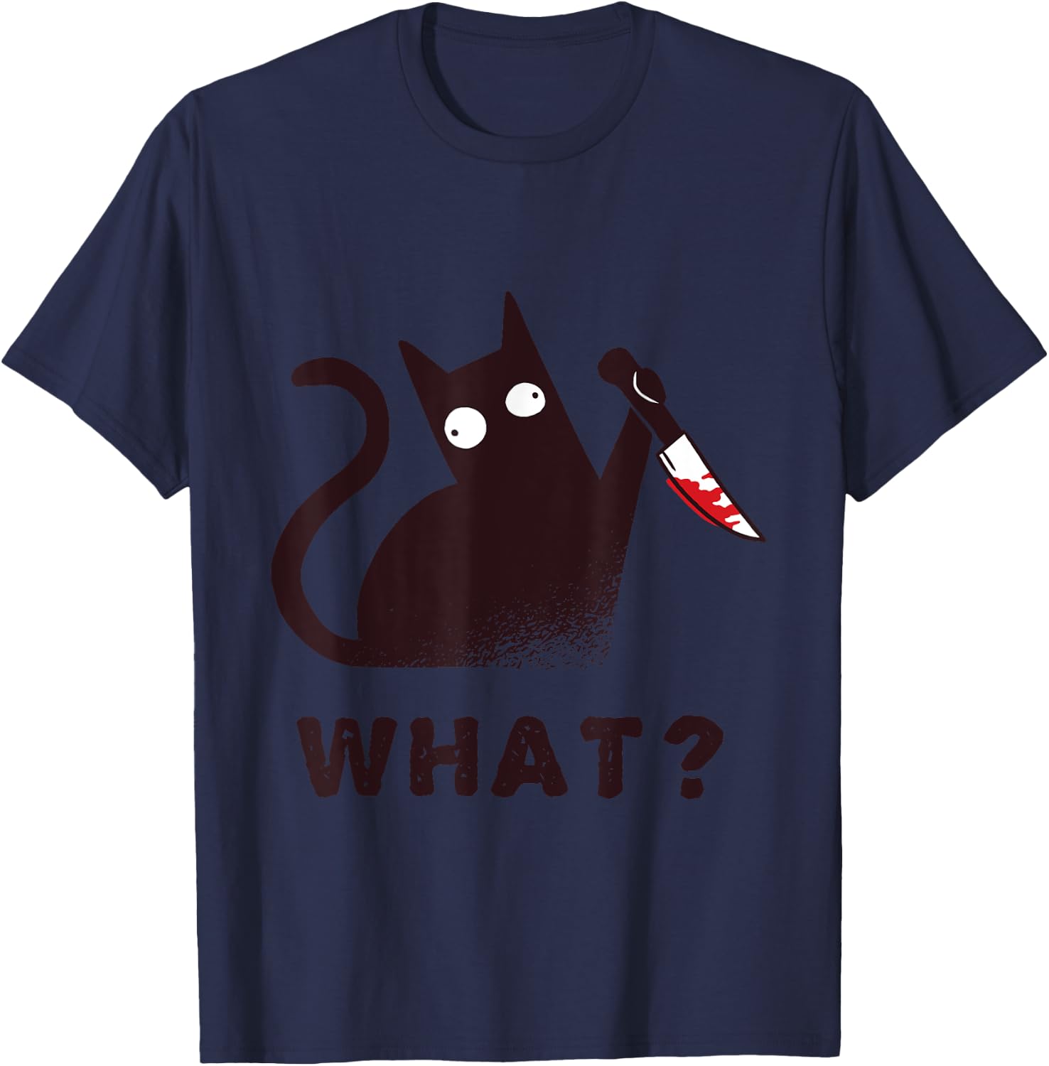Funny Halloween Costume Clothes Knife Murder Black Cat What Men Women T-Shirt - T-Shirt | Navy